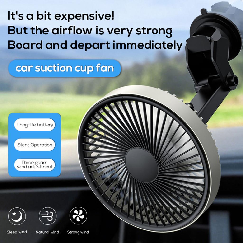 USB Powered Cooling Air Fan with Suction Cup 3 Speeds Electric Vehicle Fan for Sedan SUV RV Auto Vehicles Home Windshield