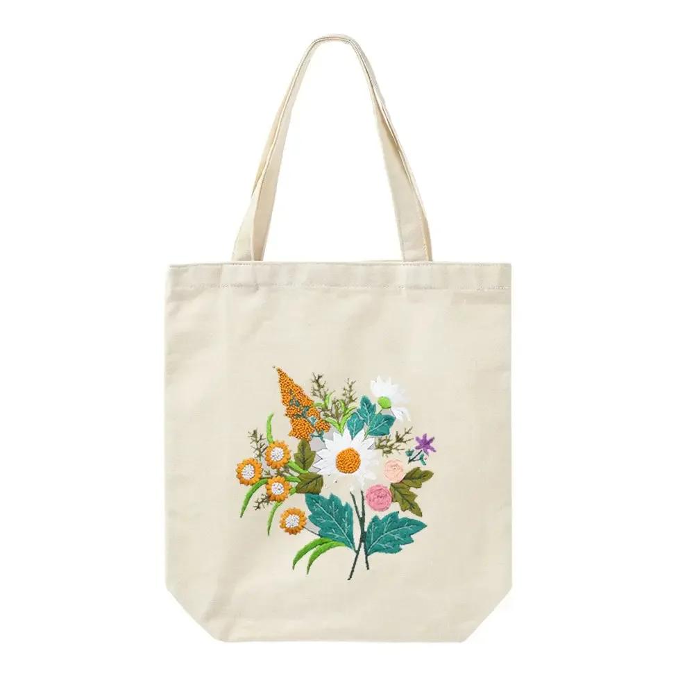 1 Set DIY Canvas Tragetasche Stickset Mit Blumenmuster Anleitung DIY Kunsthandwerk Zubehör Anfänger Nadelspitzensets