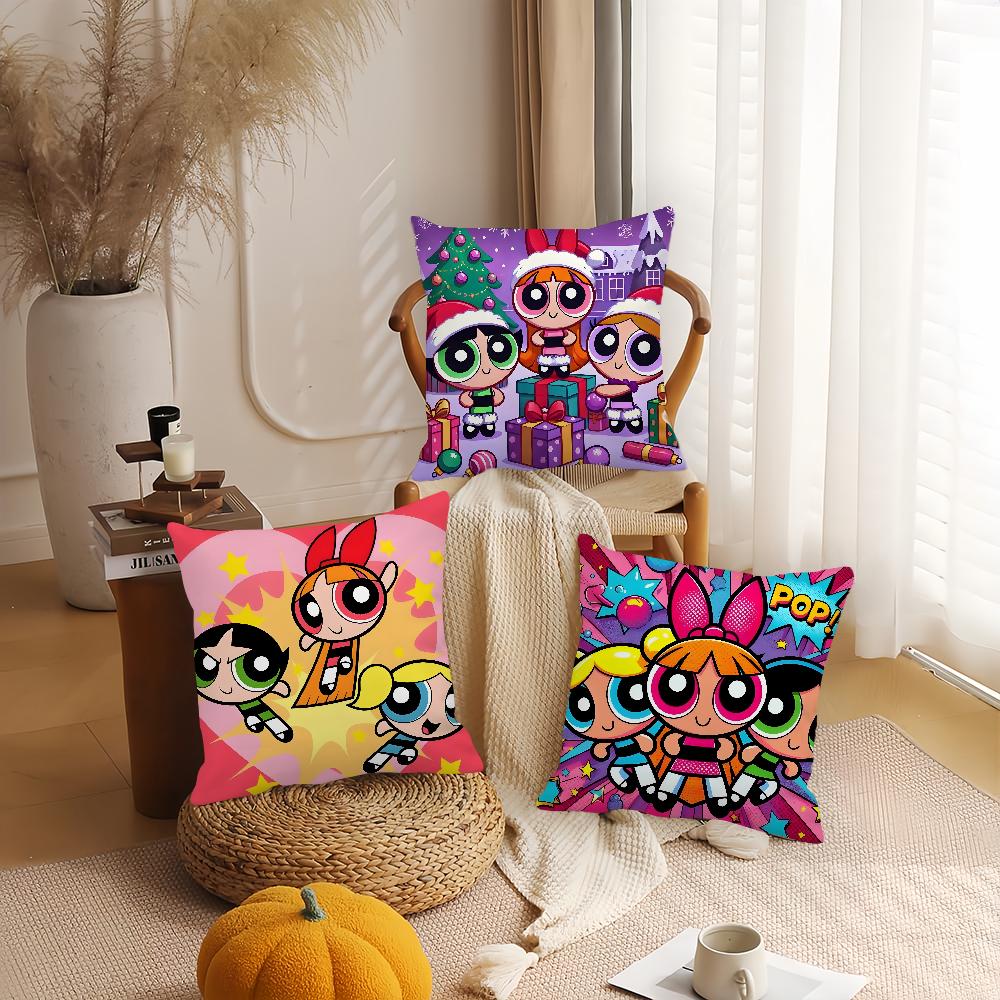 Cartoon P-P-Power-puffS Girls Pillow Case Home Cushion Cover Suitable For Office Sofa Car Suitable For All Seasons