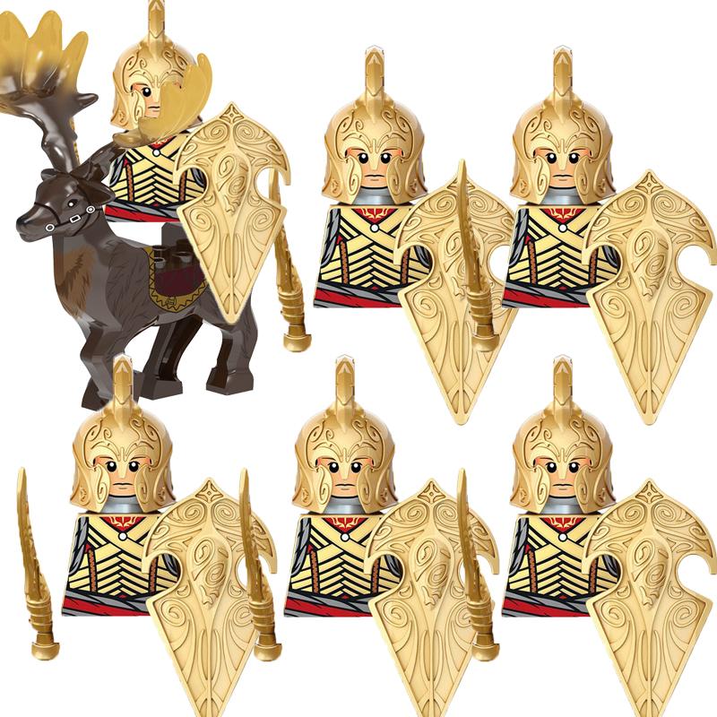 MOC Středověké Vojenské Stavební Kostky Elfský Bojovník Ork Rohan Gondor Rytíř Sada Postav Zvířecí Armáda Zbraň Luk Kuše Hračka