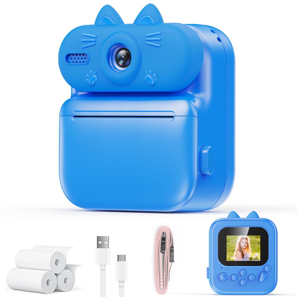 Kids Camera Instant Print 16x Cat Camera With Printing Paper 1080p Rabbit Toy Cameras Christmas Birthday Gifts For Kids