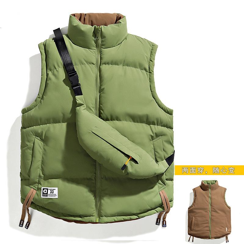 Cotton clothes men wear sleeveless vests on both sides, winter versatile warm jacket, stand-up collar casual cotton-padded clothes, trendy couples