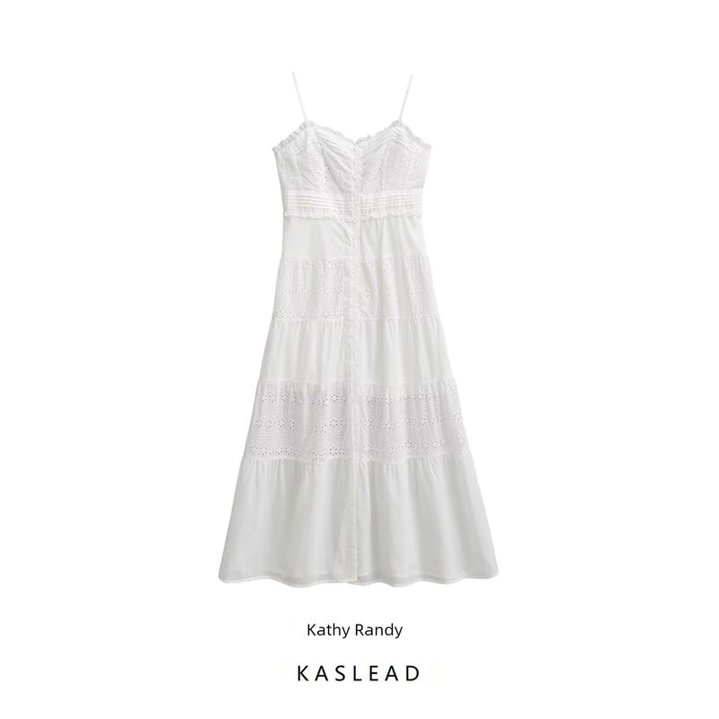 Kaslead New Arrival Women's Clothing Fashion Style Fashion Cotton Decorated Row Button Sling Dress Uwl740051