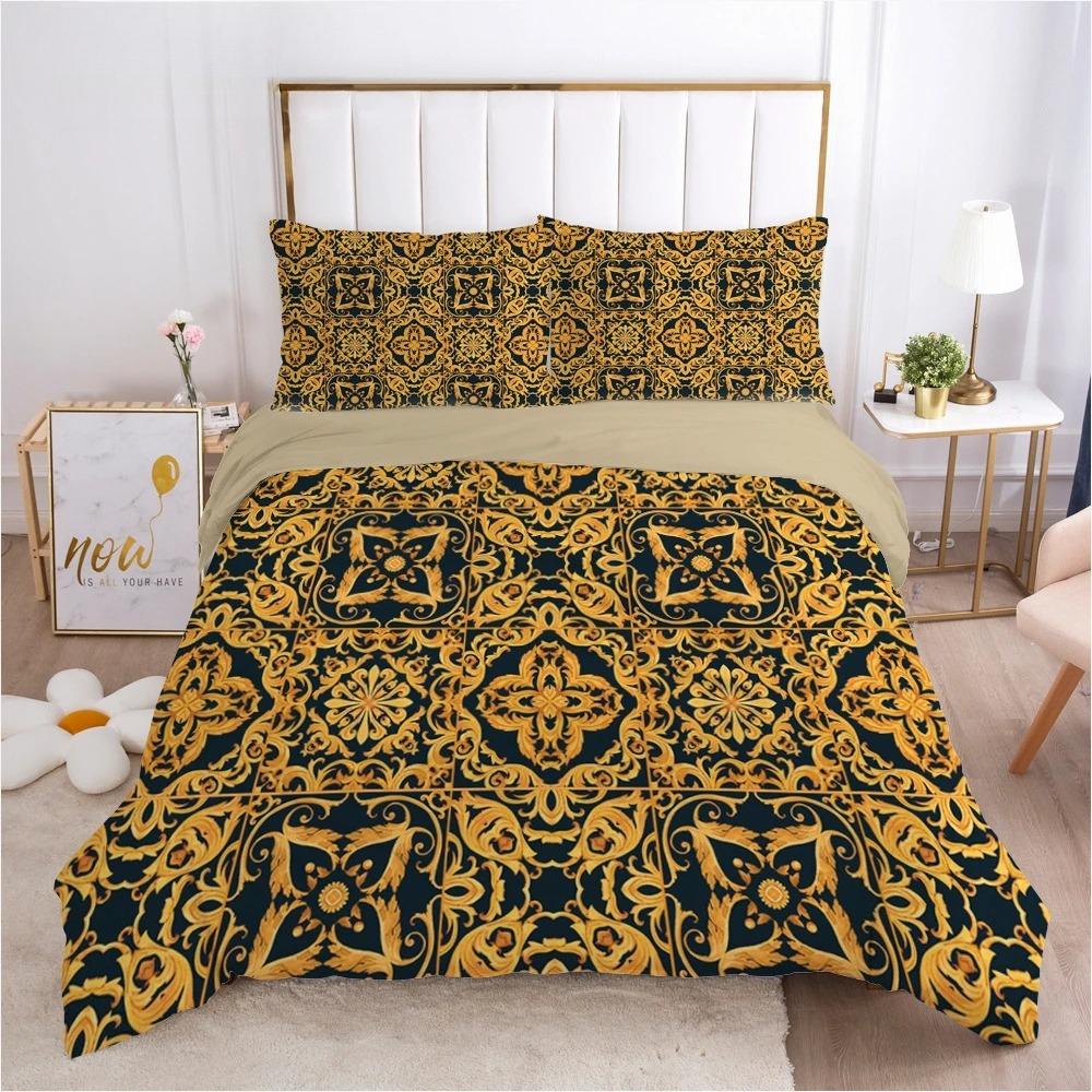 

Золотой Роскошный Постельный Комплект для Богемного Высококлассного Роскошного 100% Горячего Комплекта Пододеяльников размера Квин Двуспальный Комплект Постельного Белья Бохо 70x133cm 2pcs