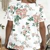Women'S Summer White Base Nude Pink Rose Floral GentlePrinted Pocket Round Neck Short Sleeve T-Shirt Casual Top