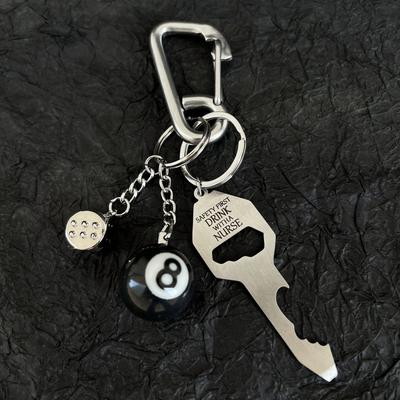 3D Black No 8 Billiard Keychain Lucky Dice Beer Bottle Opener Fashion Creative Women Men Solid Metal Carabiner Pendant Gifts