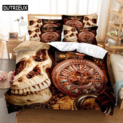 Ensemble de literie mode 3 pièces Impression numérique 3D Squelette, Housses de couette avec 1 housse de couette + 1/2 taies d'oreiller
