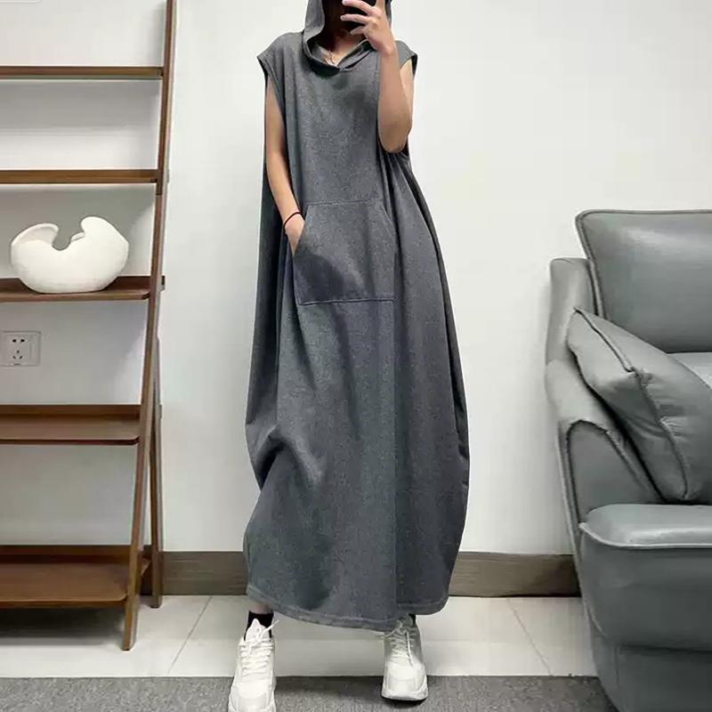 ZANZEA Women Summer Casual Short Sleeve Hoodies Long Dress