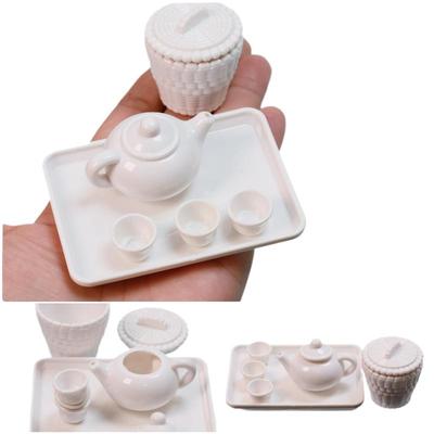 1 Set Chinese-style White Teapot Simulation Tea Kit Model Tea Pot Cup Tea Table Decoration Collectible Room Ornament