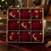 Christmas Party Background Decor 9Pcs Flocked Ball Ornaments Burgundy Velvet Balls with Gold Retro Supplies Embroidery Hanging Tree for Holiday Home