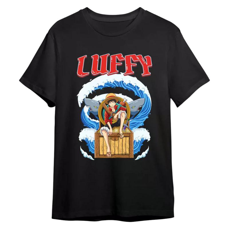 One Piece Monkey D Luffy Treasure Chest Grunge Graffiti TShirt Men Women Cotton Anime Tee Breathable Loose Fit Short Sleeve