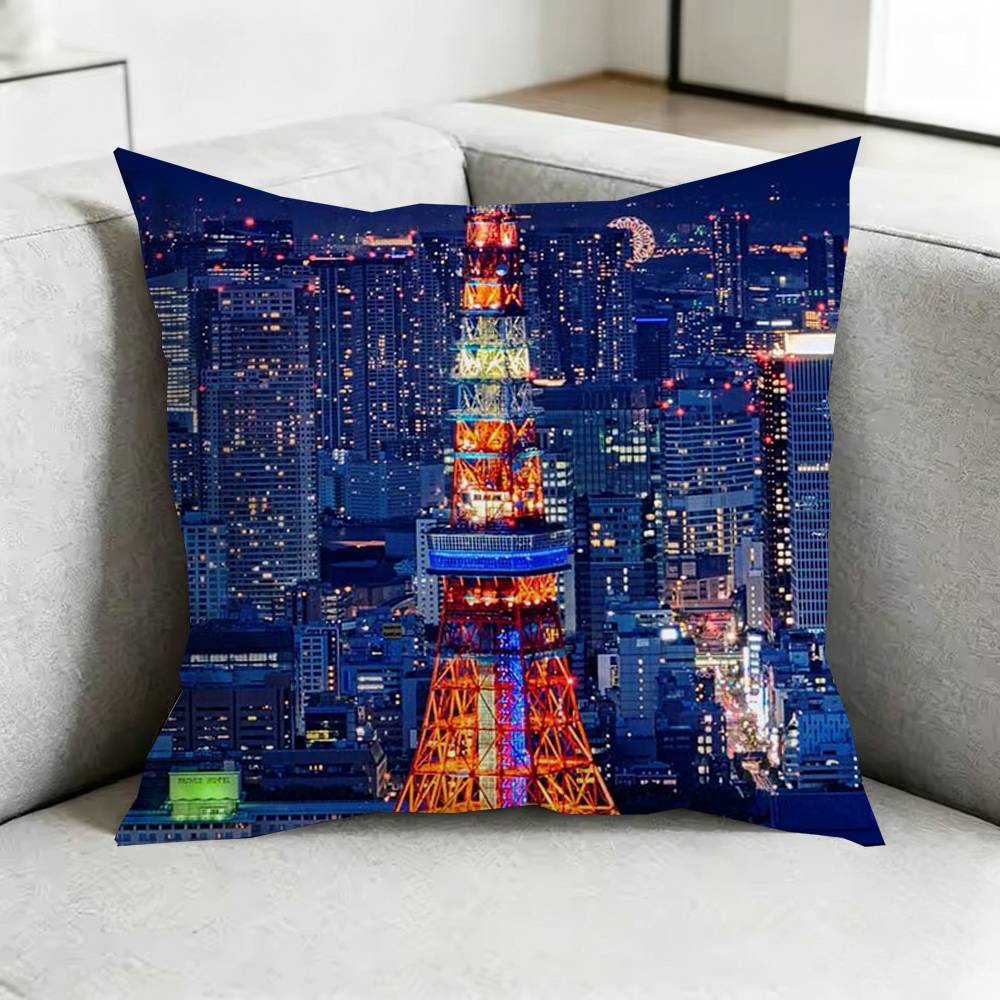 Japanese Town Mount Fuji Square Double-Sided printed Pillow Case Bedroom Bedside Pillow Sofa Cushion Cover Gift