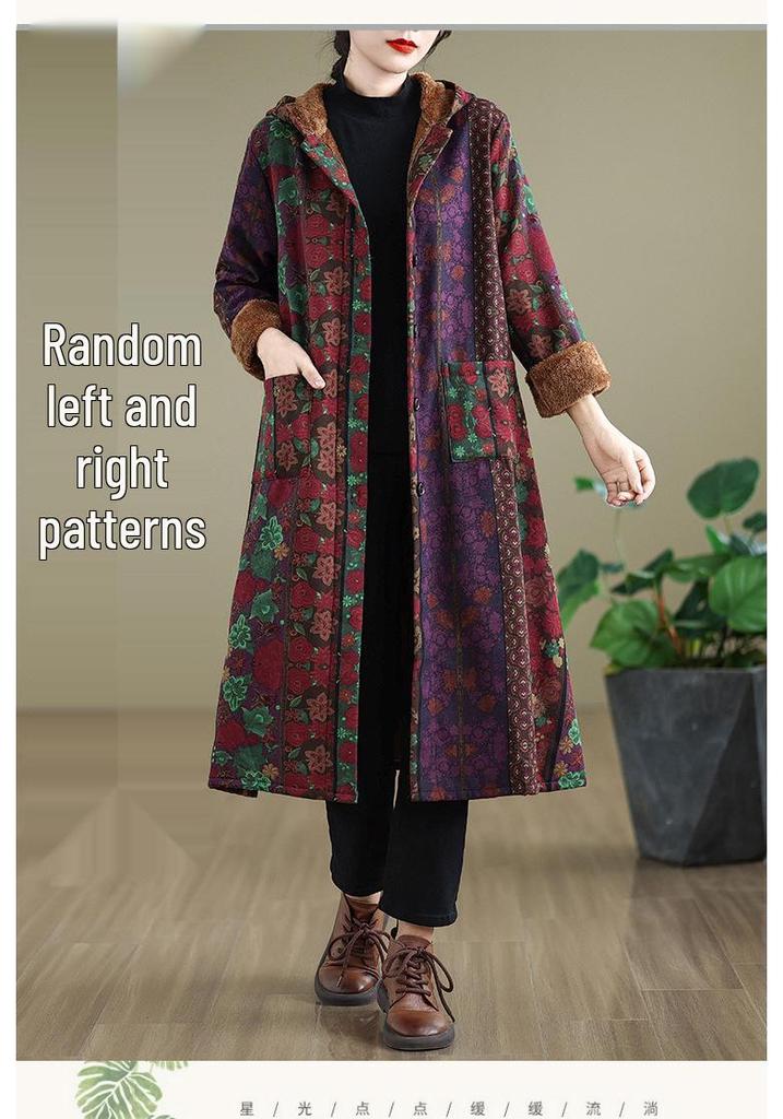 Women's Plus Velvet Thickened Hooded Windbreaker - Autumn/Winter 2026 Warm Loose Fit Cotton Jacket, Plus Size Outerwear