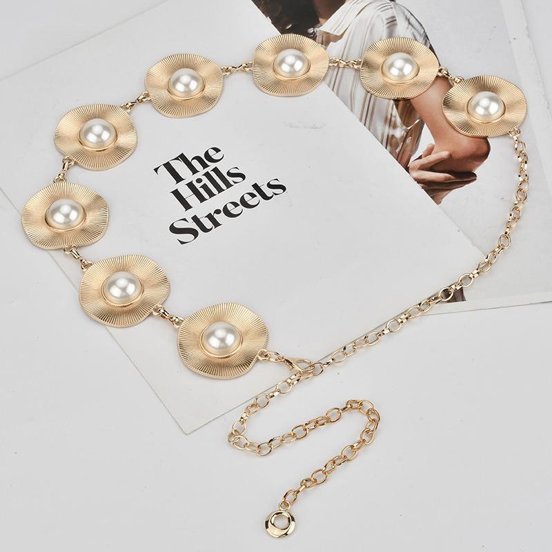 Korean Pearl Inlaid with Metal Waist Chain for Women with Niche Creative Poached Egg Design Belt Dress Personalized Accessories for Women