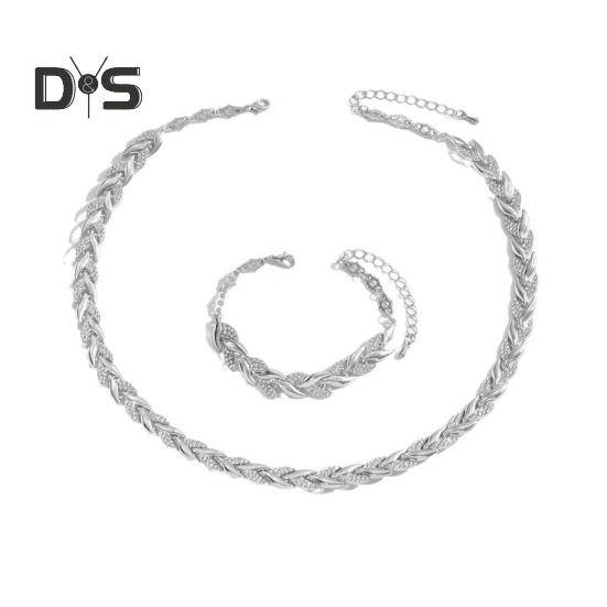 

2 шт./компл. женский комплект ювелирных изделий в форме листьев, инкрустированный стразами, регулируемая длина, ожерелье, браслет, набор для вечеринки, свадьбы, декора серебряный