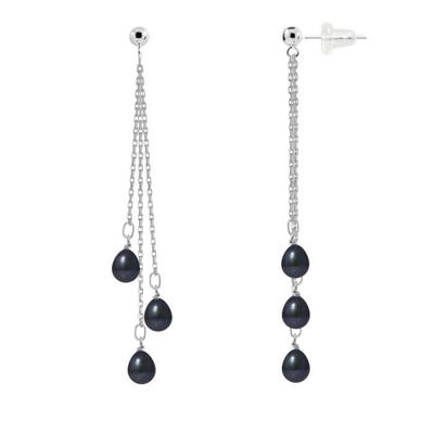 Ohrringe - - Echte schwarze Zuchtperlen 5-6 mm - Weißgold - Damen