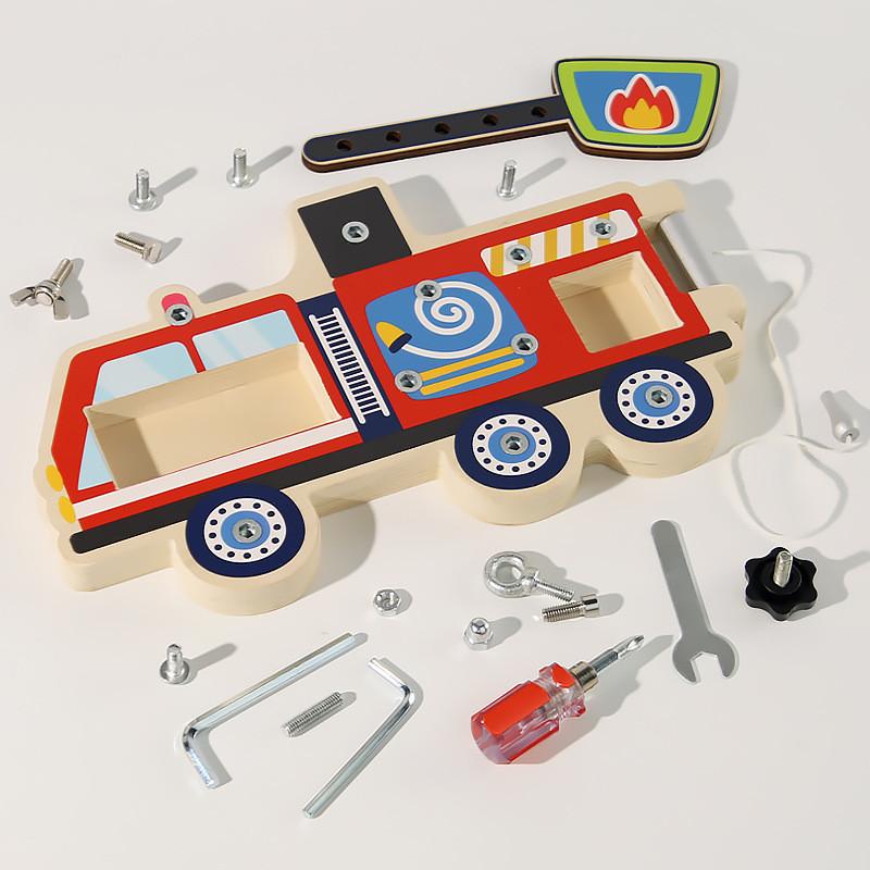 Fire Wooden Truck Nut Disassembly Combination Toy With Kids Skills Coordination