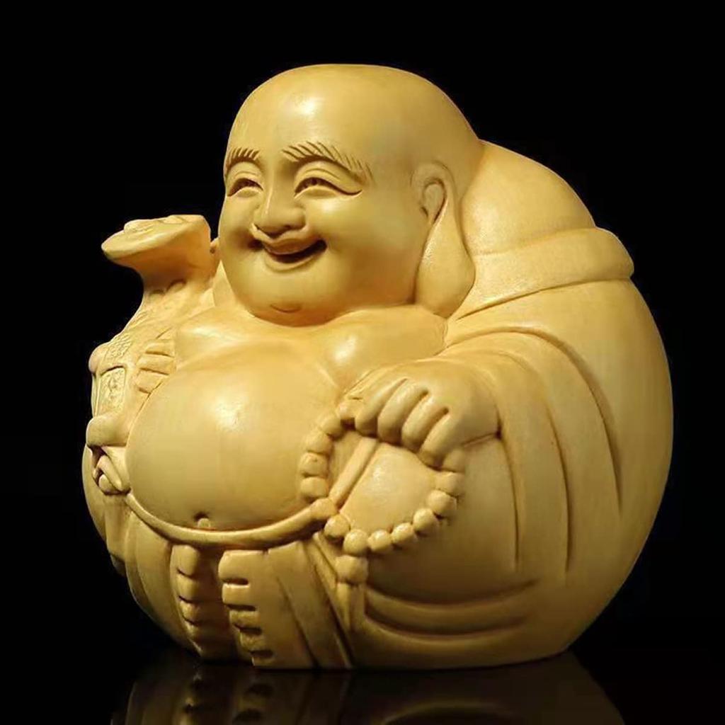 YZBZH Buddha Statue, Seven Lucky Gods, Hotei and Maitreya Figurine (4.7cm High X 5cm Wide), Amulet, Hotei Figurine, Carved from Premium Natural