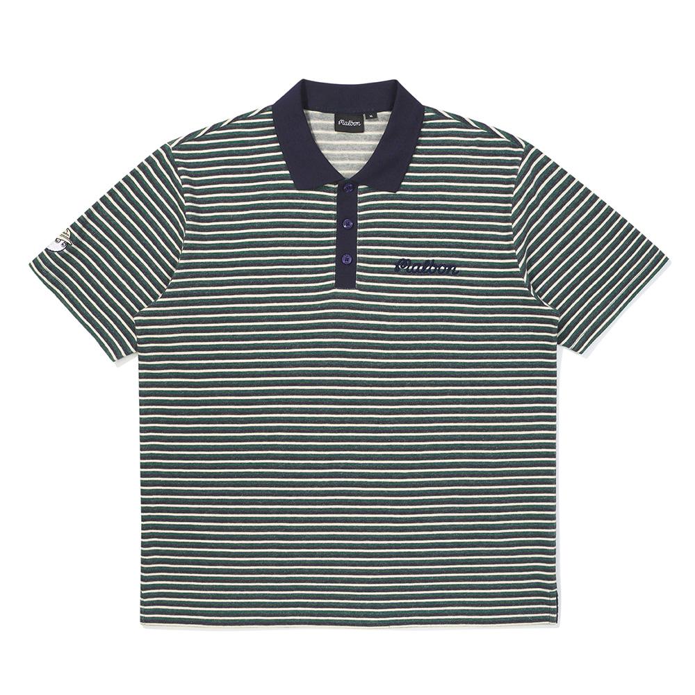 MALBON GOLF Striped Half-Zip Collared T-Shirt Green (Man)