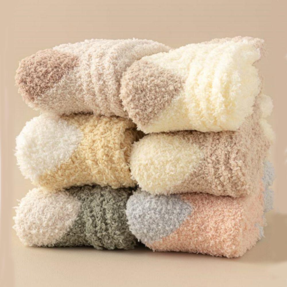 3Pairs Winter Coral Fleece Socks Sleeping Mid Tube Socks Women Kawaii Floor Plush Socks  Winter