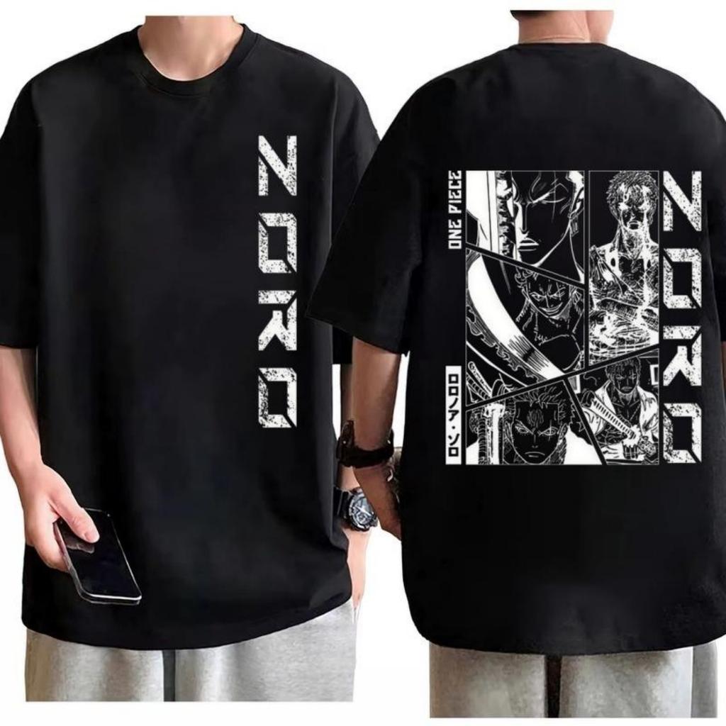 One Piece Zoro Manga Panel T-Shirt Herren Comic Print Baumwolle Anime T-Shirt Urban Streetwear Stilvolles Lässiges Alltags Oberteil