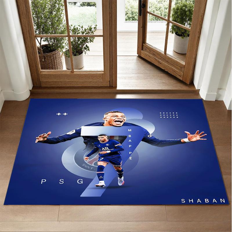 Kylian Mbappe Design Crystal Velvet Rug Soft Decorative Mat for Bedroom Entrance