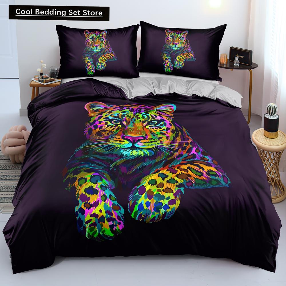 3D Tiger Duvet Cover Soft Comforter Cover Animal Bedding Set Tiger Pattern Quilt Cover for Bedroom Decor 2/3Pcs King Queen Size