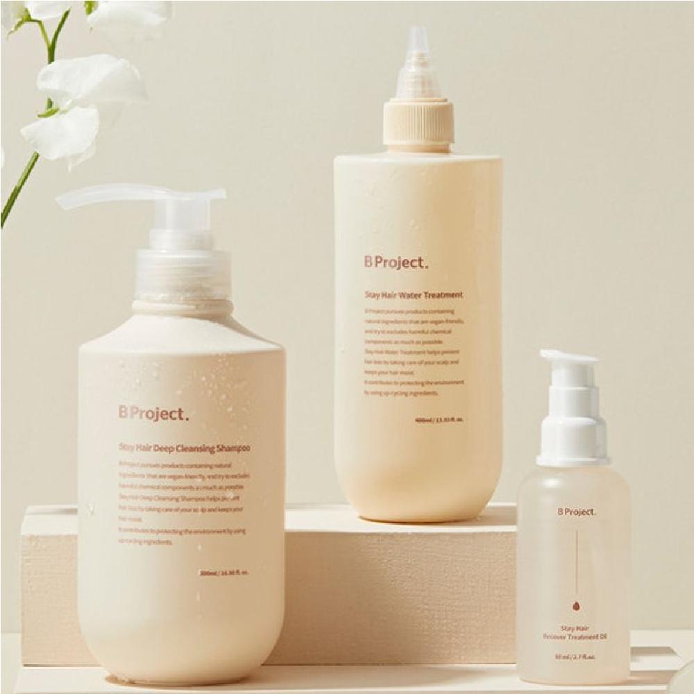 B Project [Set] Vegan Stay Hair Shampoo + Treatment + Oil (Protein/Volume Up/Scalp Care) 500ml shampoo+400ml treatment+80ml oil+brush