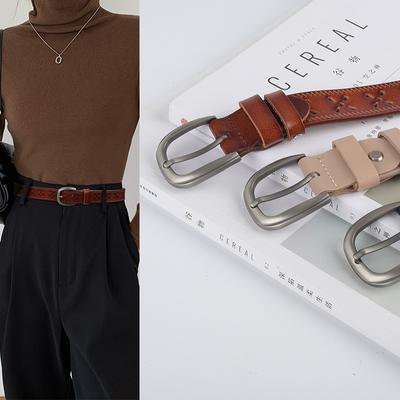 Hohl geprägter Rindsleder Damen Gürtel mit Dornschließe Damen Retro Vielseitig Hosen Jeans