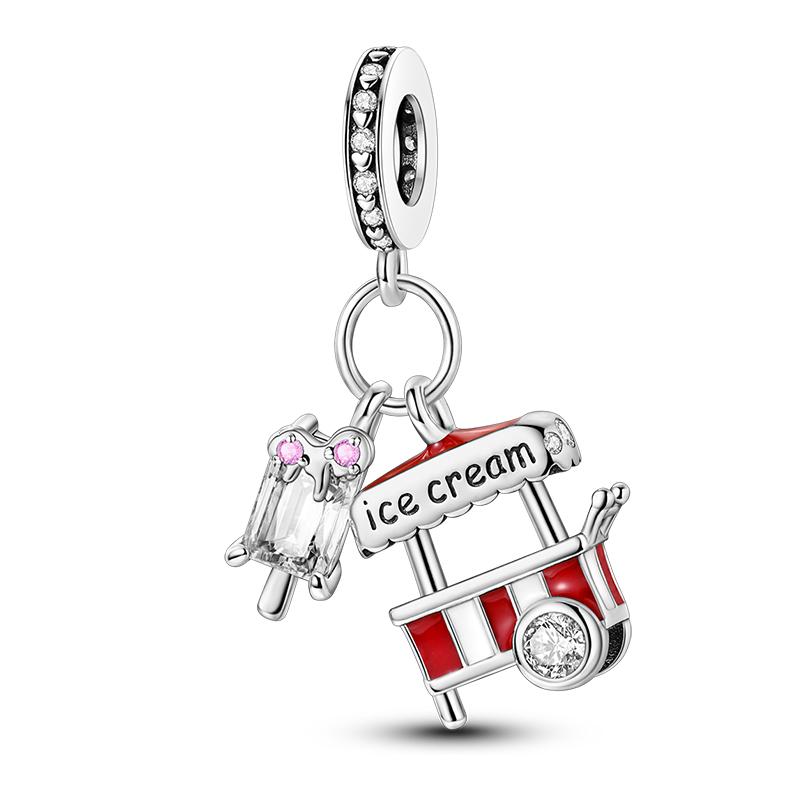 925 Silver Coffee Cake Bread Ice Cream Tea Beer Charms Pendant for 3mm Bracelets DIY Jewelry