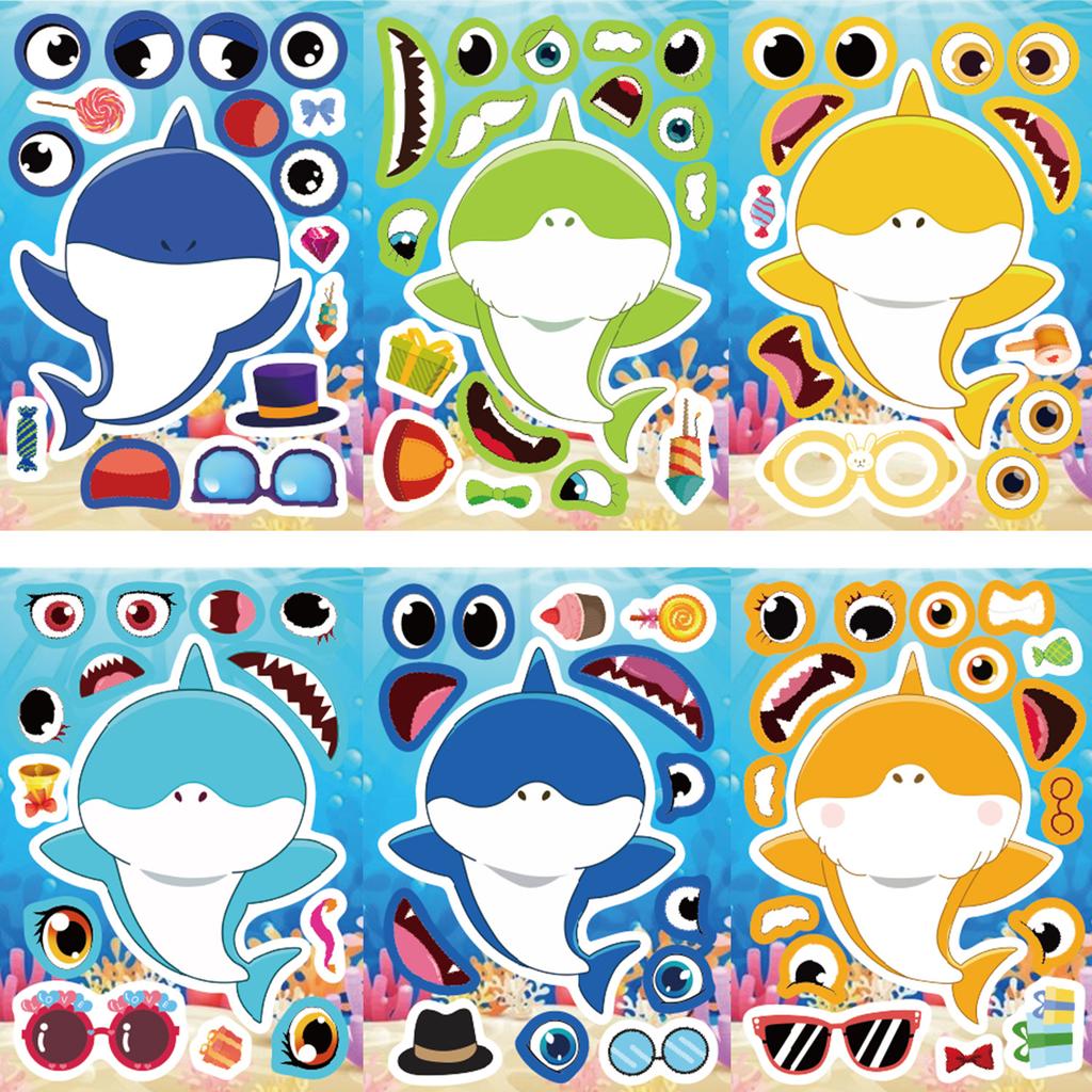 8 Cartoon Shark Make A Face Face Change Sticker DIY Hand Account Small Card Mobile Phone Case Decoration