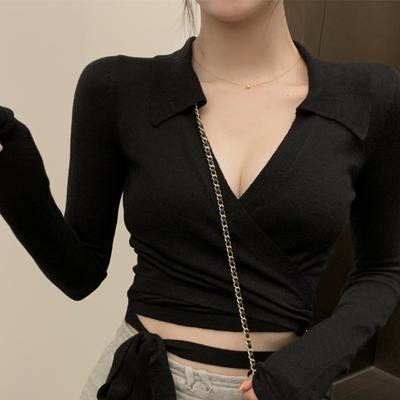 Pure Desire Style Sexy V-neck Straps Knitted Sweater Women's Autumn Chic Design Sense Niche Inside