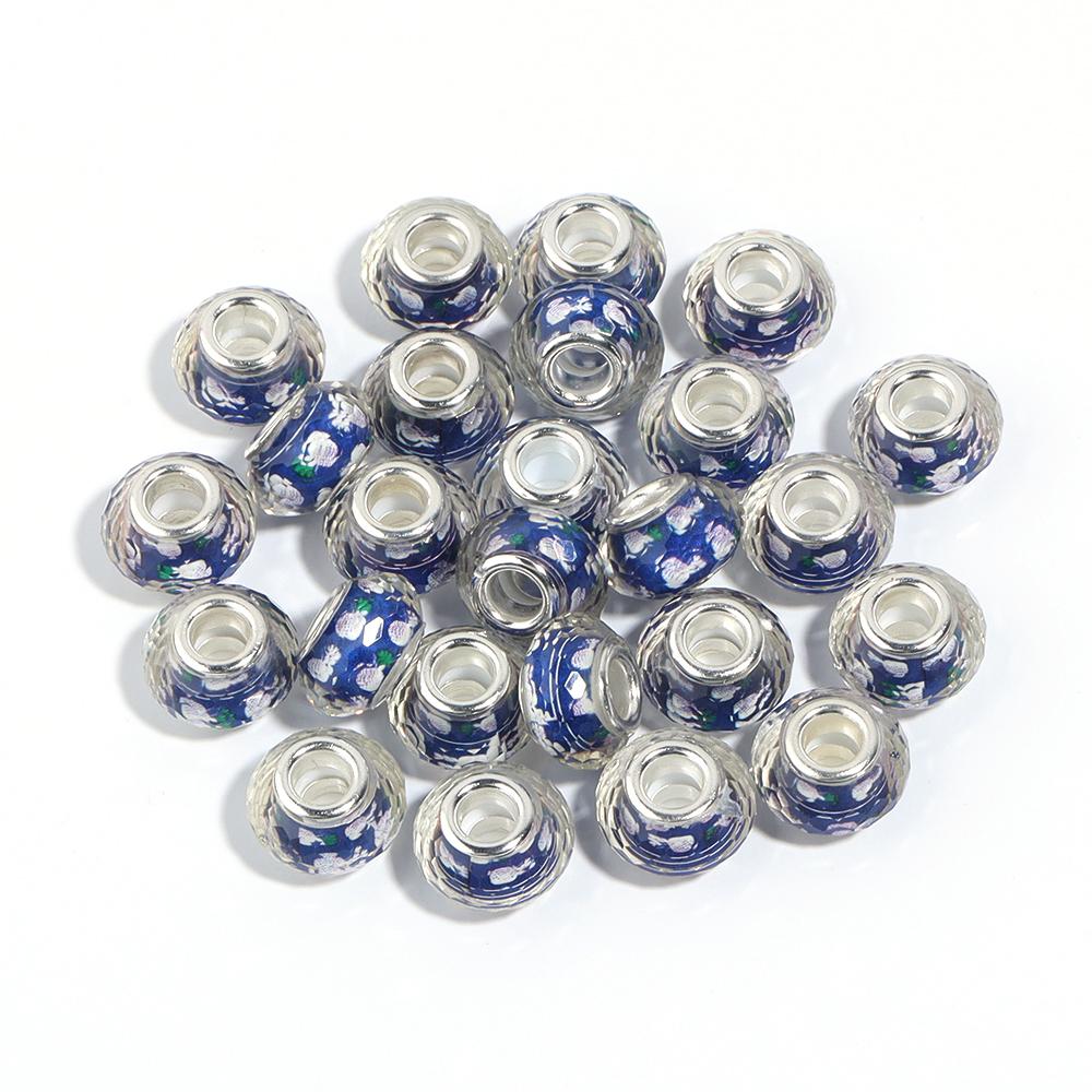 10Pcs/Lot 14×9mm Resin Cut Beads Blue Series Printed Large Hole Loose Spacer Beads For Diy Handmade Bracelet Jewelry Accessories