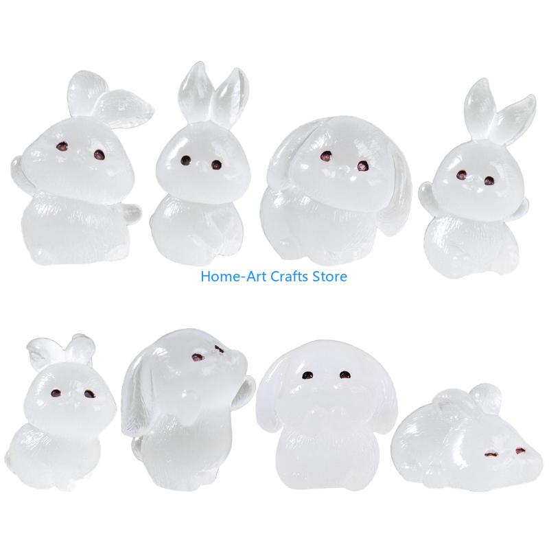 

Y3NA Bundle of 8 Resin Animal Figures with Glow Effect Lovely Rabbit Micro Landscape Decorations Funny Ornament for Home