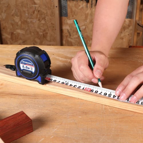 WORKPRO Convex Tape Measure, 5.5m X 27mm Wide, with Zero-Point Adjustment and Magnetic Claws, Nylon Coated Tape, JIS Class 1 Certified, for Constructi