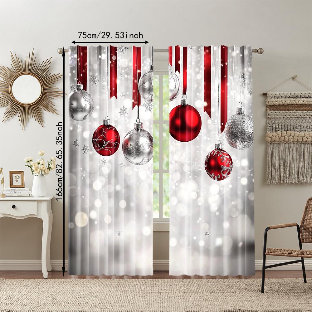 2Pcs Christmas Theme Window Curtain Digital Printed Window Drape For Festive Home Decor Rod Pocket Design For Easy