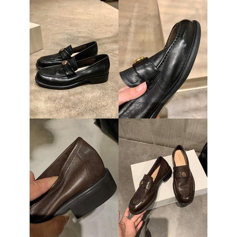 Cowhide~ Camellia platform women's genuine leather retro gold buckle versatile thick heel small leather shoes