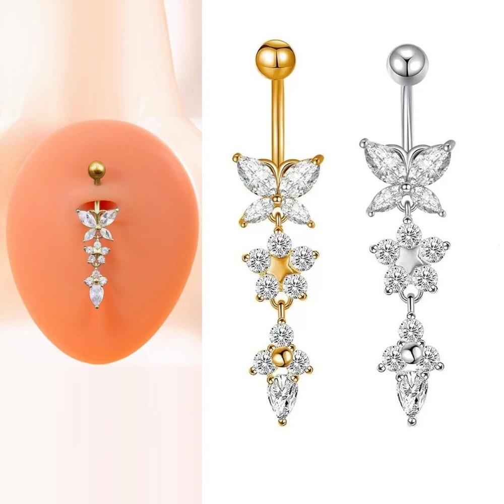 Elegant Body Piercing Jewelry Unique Dangle Belly Ring Zircon Butterfly Belly Button Ring Seaside
