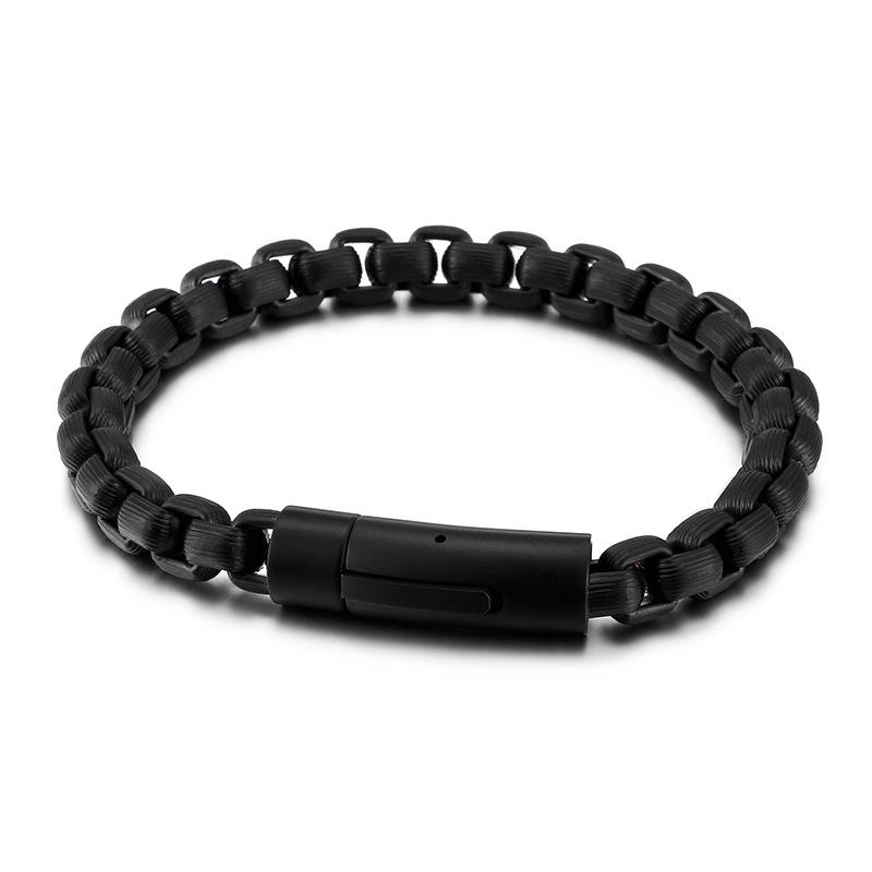 2026 European and American Fashion Striped Square Pearl Bracelet Men, Simple Snap-button Locomotive Chain Jewelry