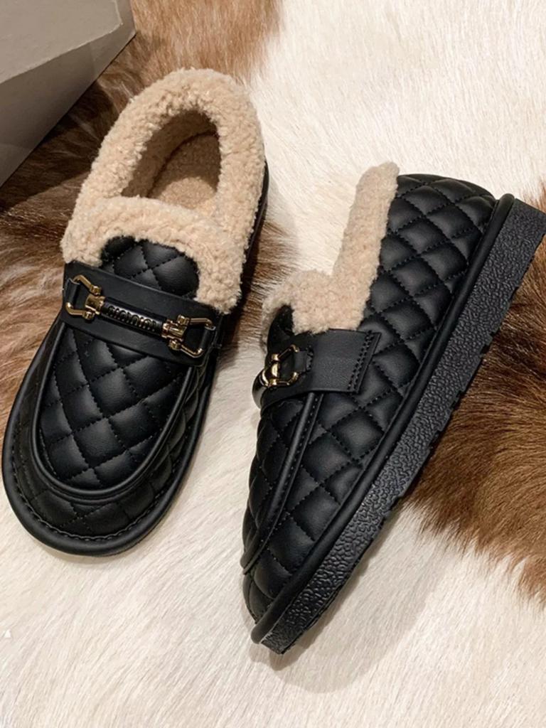 Buckle Cotton Shoes Winter New Warm Velvet Single Shoes Bread Shoes Flat Shoes Fluffy Shoes