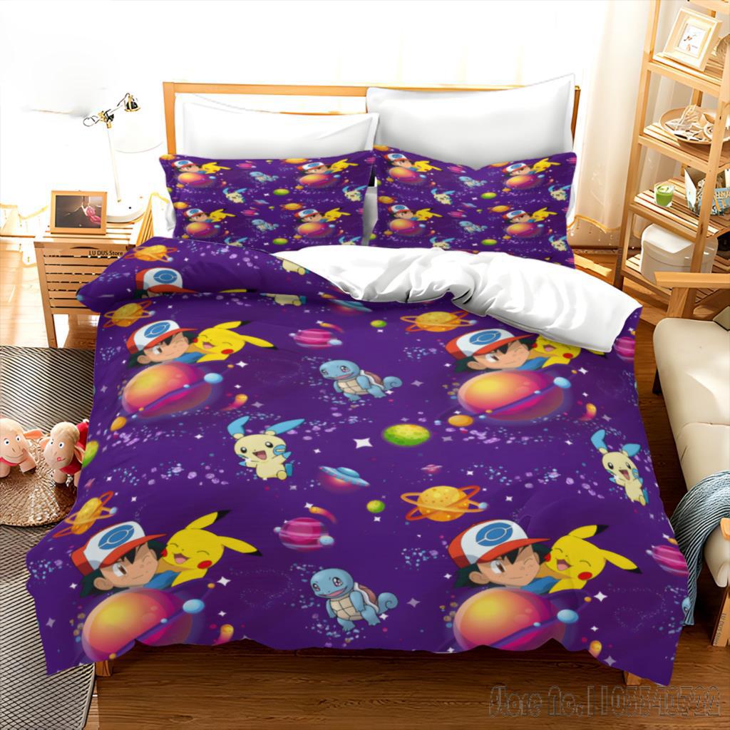 Anime Pikachu Duvet Cover Sets Bedroom Bedding For Boys Kids Teens Girls Pokemon Quilt Cover Pillowcases Christmas Gift