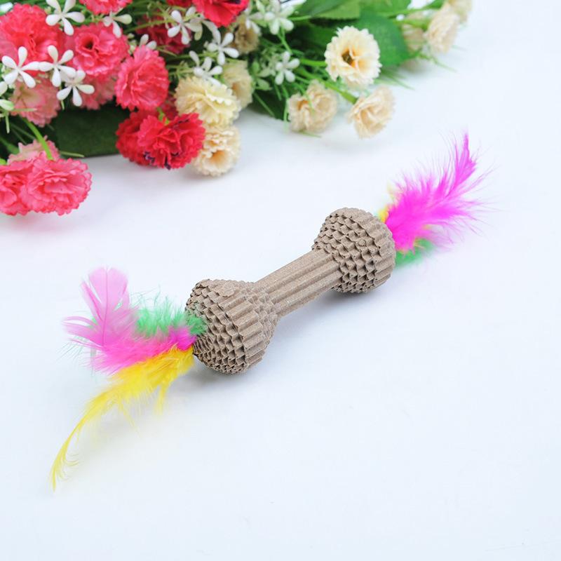 New Pet Cat Bell Feather Dumbbell Fun Cat Stick Toy Eco-friendly Corrugated Claw Grinding Toy