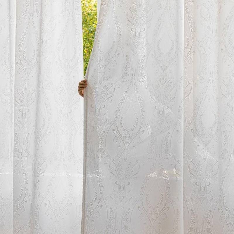 Sheer Embroidered Cotton Blended Curtain With Design For Living Room And Bedroom Decor