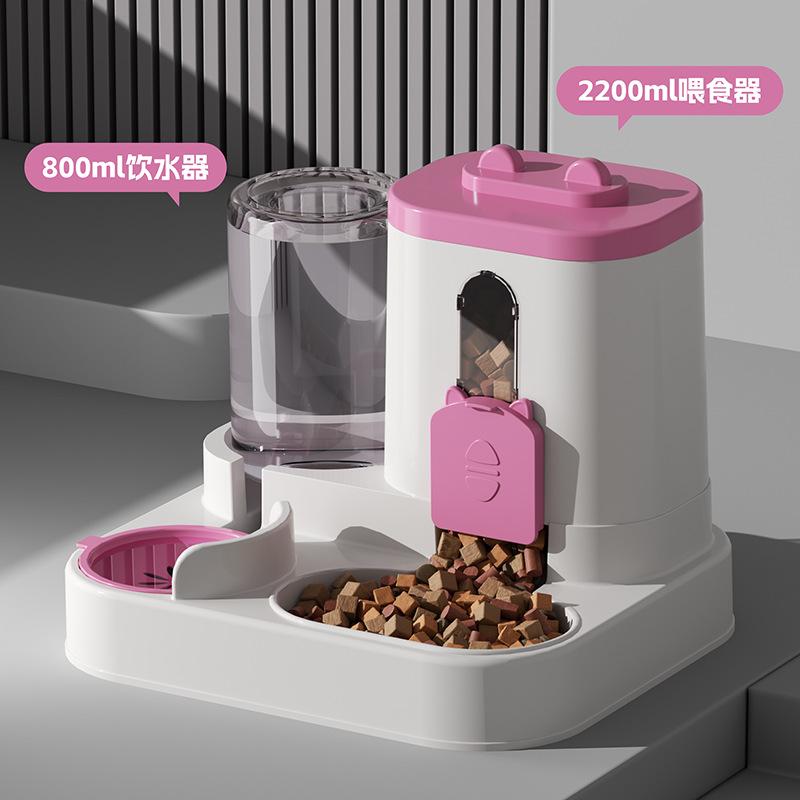 Gamelle pour chat Distributeur automatique avec conception anti-débordement avec fontaine à eau Distributeur de nourriture pour animaux de compagnie pour chats et chiens de petite, moyenne et grande taille 25x23x20cm