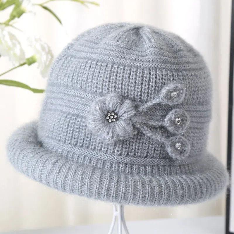 

Зимняя шапка женская шерстяная шапка с кроликом плюшевая толстая вязаная шапка теплая хлопковая шапка One size серый