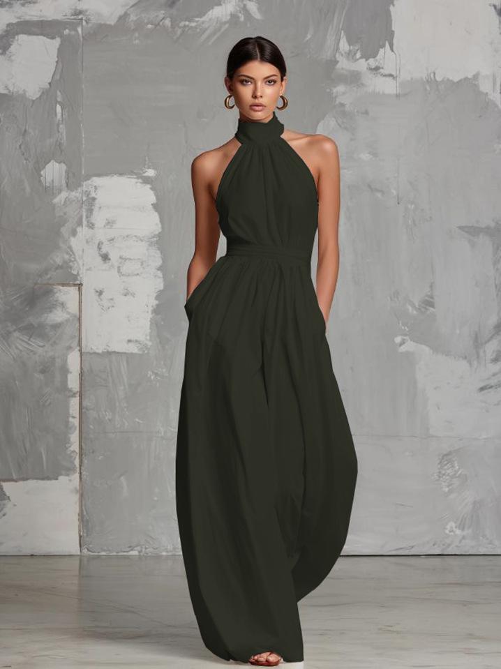 Elegant Backless Halter Sleeveless Wide-Leg Women's Jumpsuit - Summer 2026 Collection, Europe
