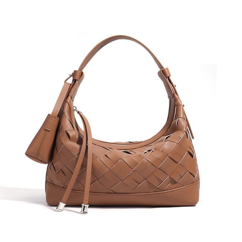

Fashion Versatile High End Genuine Leather Knitted Women s Bag Simple Handbag Trendy Single Shoulder Crossbody 26x9x20cm коричневий