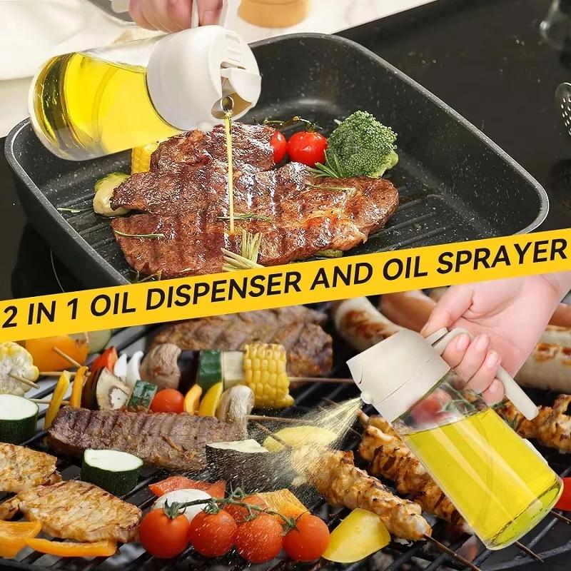 Tragbare Ölsprühflasche, 2-in-1 Olivenölsprüher & Nachfüllwerkzeug, Küchenhelfer zum Kochen für Heißluftfritteuse, BBQ, Backen, Salat, 470 ml