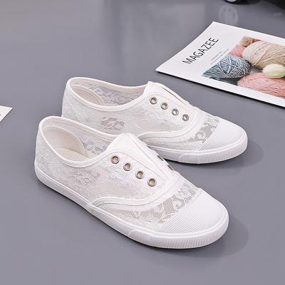 Damen Spitze Aushöhlungen Canvas Ballerinas Atmungsaktive Weiße Ballett-Inspirierte Sneaker Bequemes Allround-Schuhwerk Leichte Schuhe