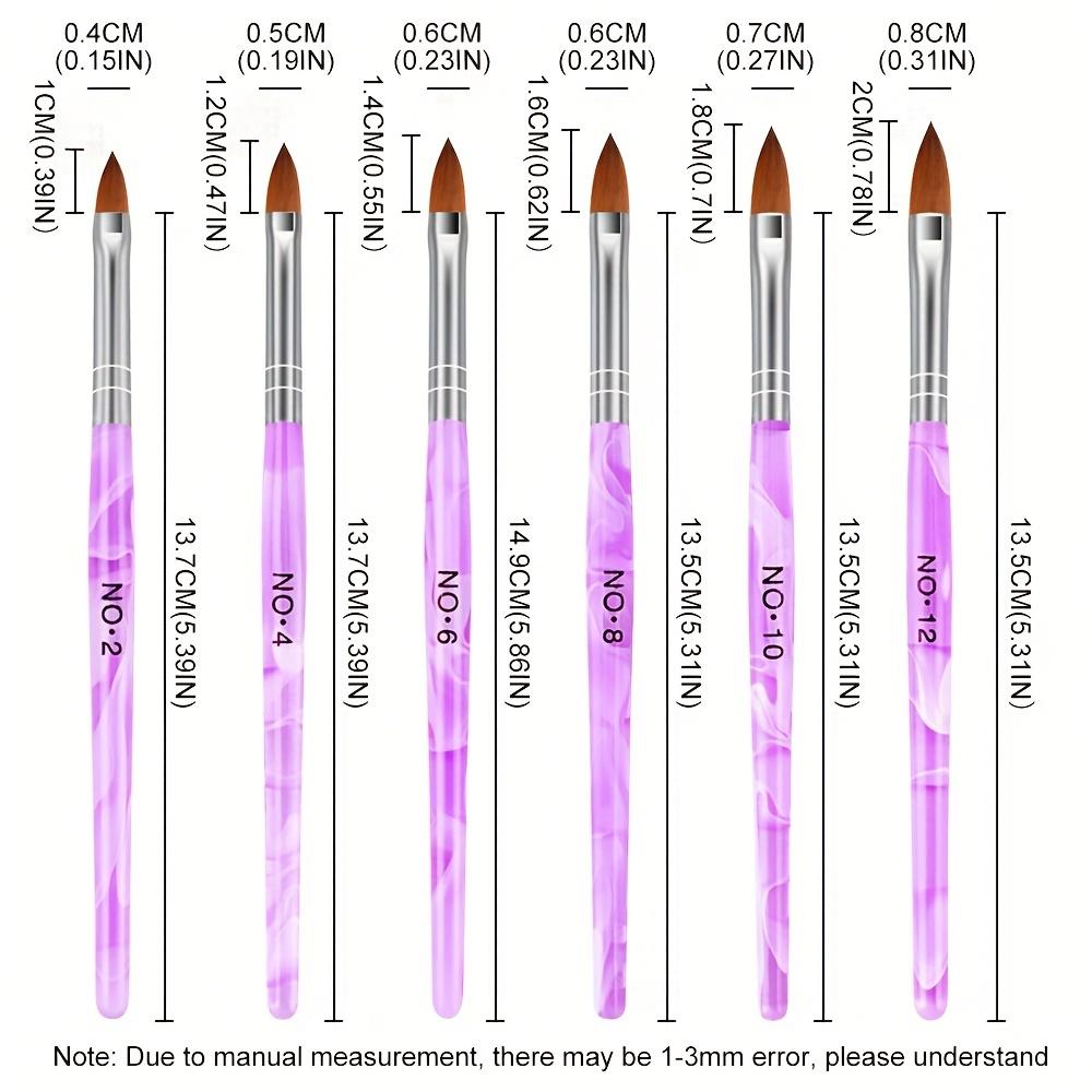 6 Pieces 6 Size Acrylic Handle Violet Nail Art Brush NO.2,4,6,8,10,12 Brush Pen Set DIY Nail Art Painting Brush